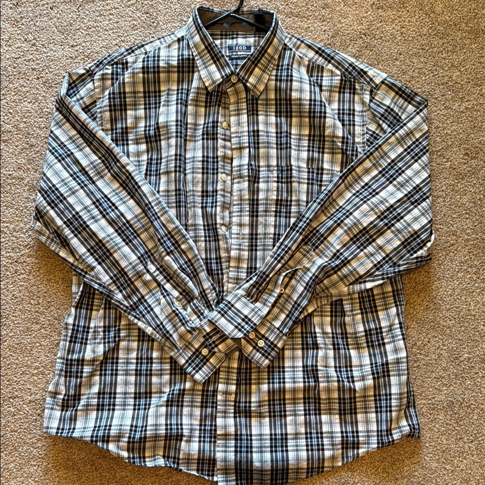 Izod Black Blue and White Casual Button Down XL Shirt